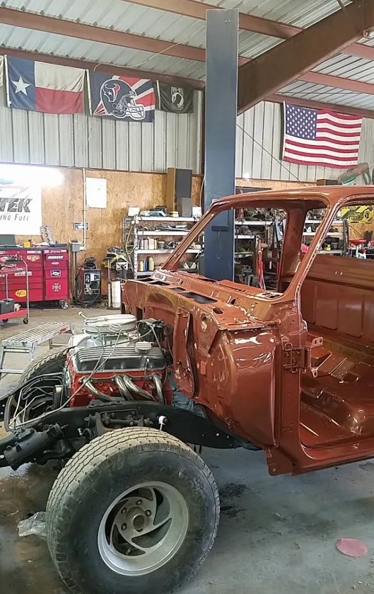 Classic truck body and V8 engine mid rebuild in the shop
